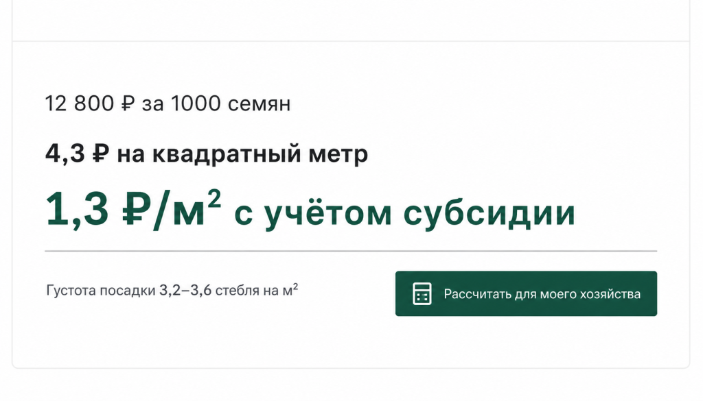 Калькулятор цены семян в личном кабинете покупателя